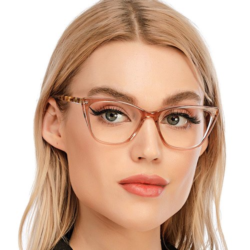 AQWANO Stylish Cat Eye Computer Reading Glasses Women Oversized Designer Blue Light Block Eyeglasses Readers Anti UV400 Eyestrain with Sping Hinge,Champagne 2.5