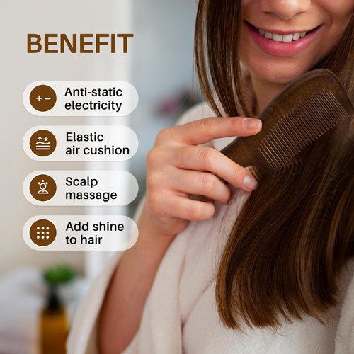 RHOS Wooden Hair Comb,Anti-Static Wood Comb for Women&Men-Fine Tooth Wooden Comb for Detangling,Add Shine-Wooden Handle hair comb for Hair Growth