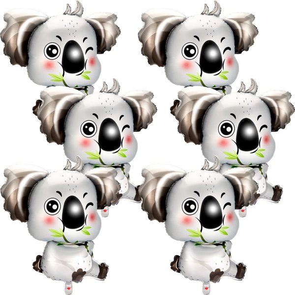 6 Pcs Koala Shape Foil Balloons, 33.46 x 32.68 Inches for Safari Animal Koala Birthday Party Supplies Woodland Koala Bear Baby Shower Decorations