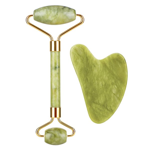 HOTACE Natural Jade Roller Gua Sha Kit Face Massager Portable Facial Skin Care Tools-XIUYU Green