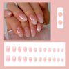 ROFIBUT Short Press on Nails Oval Shape Fake Nails Pink White Gradient Coffin False Nails Glossy Natural Full Cover Stick on Nails Almond Acrylic Artificial Nails Glue on Nails for Women Girls 24Pcs