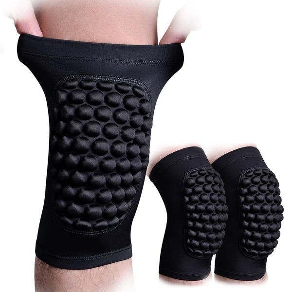 COOLOMG Basketball Knee Pad for Kids Youth Adult, Compression Anti-slip Knee Sleeve for Baseball Volleyball Football, Sports Knee Protector (1 Pair) Black L