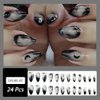 Press On Nails Short Almond OFDNE Black Fake Nails With Moon Designs False Nails Gradient Glossy Glue On Nails Stick On Nails Artificial Nails For Women Girls 24 Pcs