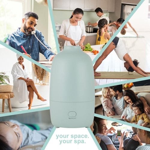 SpaRoom Modern Aromatherapy Ultrasonic Misting Essential Oil Diffuser for Medium Rooms, 200 mL Water Capacity, Automatic Shut Off, Sage Willow