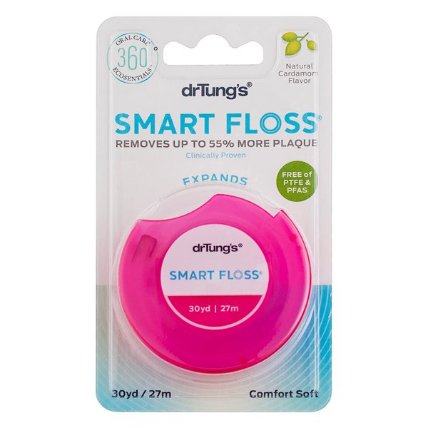 DrTung's Smart Floss - Natural Floss, PTFE & PFAS Free Floss, Gentle on Gums, Expands & Stretches, BPA Free Floss - Natural Dental Floss Cardamom Flavor (Pack of 4)