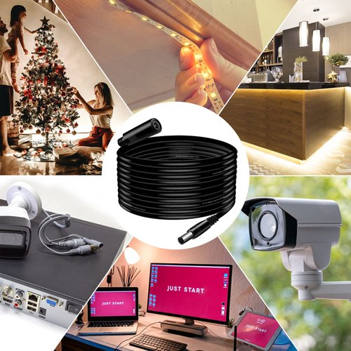 SIM&NAT LED Solderless Extension Power Cord 20AWG 10 Feet Male to Female 5.5mm x 2.1mm DC Extension Power Cable for 5050/3528 LED Strip String Light, CCTV