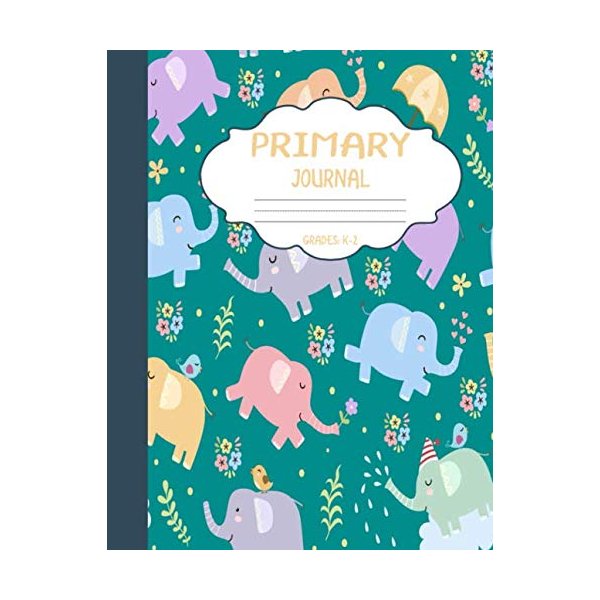 Primary Journal Grades k-2: Cute Elephants, Draw and Write Composition Book for Kids, Half Page Lined Paper with Drawing Space ( 8.5" x 11" Notebook with Soft Durable Cover )