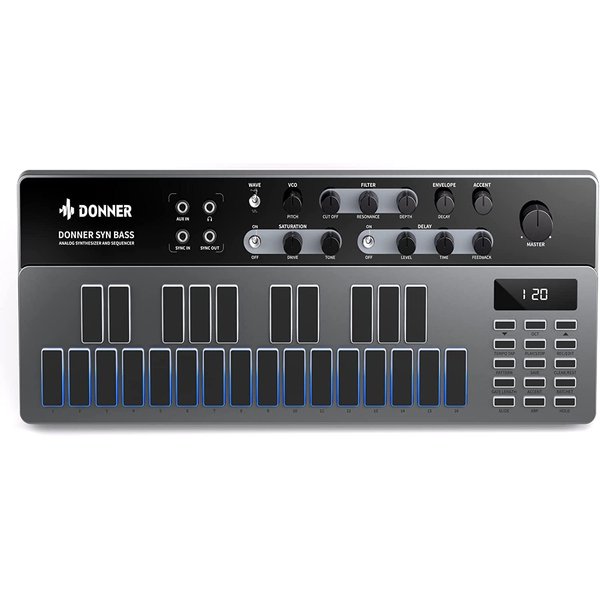 Analog Bass Synthesizer and Sequencer, Donner Essential B1 with Intuitive User Interface, 128 Patterns Memory, Saturation & Delay Effects, Make for Classic Acid Sound