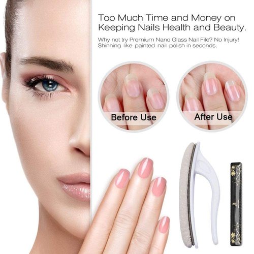 Premium Upgrade Nano Glass Nail File and Chamois Nail Buffers for Acrylic Nails / All in One Step / beUakso Natural Nail Buffer and Shine Kit