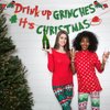 JOZON Red Green Glittery Drink Up Grinc-hes It's Christmas Banner Christmas Garland Banner for Xmas Party Decorations Christmas Decor for Home Wall Mantle Fireplace Party Supplies