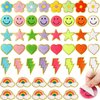 Yilloog 50 Pcs Self Adhesive Chenille Patches Paw Print Patches Smile Face Heart Patches Preppy Patches Chenille Rainbow Sew On Patches for Jackets Jeans(Colorful Style)