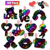 PARTYWIND 100 Pack Valentine's Day Scratch Paper Art for Kids, Magic Valentines Crafts for Classroom Exchange Games Activity, Valentines Decorations Ornaments for Party Supplies