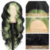 msloosily Highlight Synthetic Body Wave Wig Green Skunk Stripe Wig Synthetic Lace Front Wigs For Black Women 22inch Black And Green Wig Middle Part Wigs Fake Scalp Wavy Wig