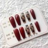 RikView Long Press on Nails Red Acrylic Nails Coffin Fake Nails with Fall Design Full Cover Nails 24 PCS/Set