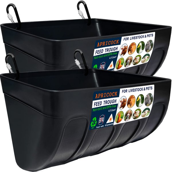 Goat Feeder, Hanging Duck Chicken Feeder, Fence Feed Trough, Goose Waterer Trough with Clips, Goat Supplies, 4.5 Quart, 2 Pack (Appearance Patent Product)