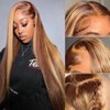 XZZ 26 Inch Ombre Highlight Lace Front Wig Human Hair 13x4 Transparent HD Lace Front Wigs Pre Plucked With Baby Hair Honey Blonde 4/27 Color Straight Lace Front Wigs 150% Density Glueless Frontal Wig