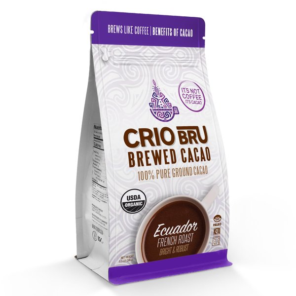 Crio Bru Ecuador French Roast 24oz Bag | Organic Healthy Brewed Cacao Drink | Great Substitute to Herbal Tea and Coffee | 99% Caffeine Free Gluten Free Low Calorie Honest Energy Brew And Enjoy Hot or Iced