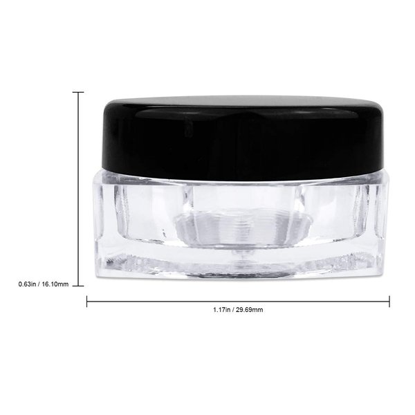 Beauticom (12 Pieces 5G/5ML Clear Square Jars with Black Lids for Acrylic Powder, Rhinestones, Charms and Other Nail Accessories - BPA Free