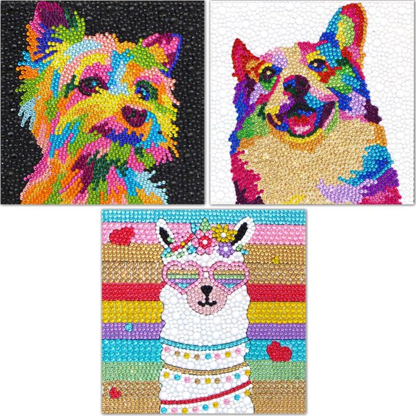 UiSdfuy Diamond Art Kits for Kids,Arts & Crafts for Kids Ages 8 9 10 11 12,Diamond Art for Kids,Gem Art 3 Pack Diamond Painting 6" X 6" (3-Dog)