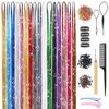 16 Colors Hair Tinsel Kit with Tools 3200 Strands Glitter Tinsel Hair Extensions Heat Resistant Sparkling Shiny Fairy Hair Accessories for Women Girl Kids 47Inch
