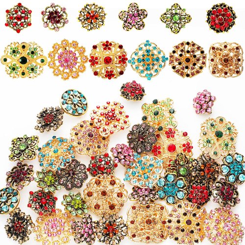 36 Pieces Brooches Jewelry for Women Mixed Color Rhinestone Flower Brooches Bulk Decorative Pins Costume Jewelry Pins Crystal Vintage Lapel Pins Wedding Bouquet Broaches Kit Crafts