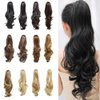 22" Ponytail Extension Claw For Women Clip In Synthetic Hairpieces Long Curly Wavy Pony Tail Extension Claw Jaw Clip Hair Extension (#1B Off Black)