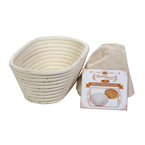 Saint Germain Bakery Premium Round Bread Banneton Basket with Liner - Perfect Brotform Proofing Basket for Making Beautiful Bread (10 inch Oval)