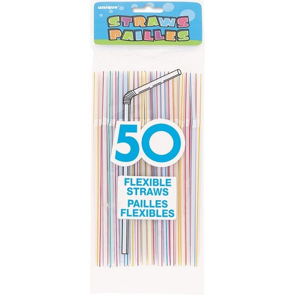 Unique Striped Flexible Plastic Straws Colors | 50 Pcs, Assorted 50ct - Bag