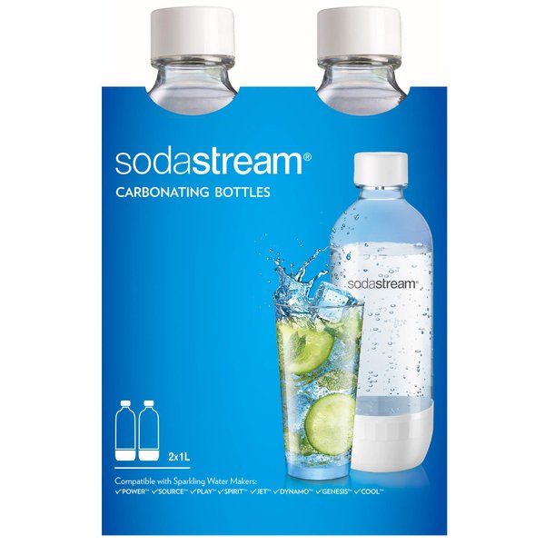 SodaStream Dishwasher Safe 1L Classic DWS Carbonating Bottle White (twinpack), 2 Count (Pack of 1)