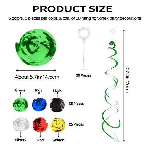 30 Pieces Hanging Swirl Party Decorations Foil Decorations Ceiling Swirl Spiral Hanging Plastic Streamer for Ceiling Birthday Graduation Wedding Celebration Baby Shower Party Supply （Colourful）