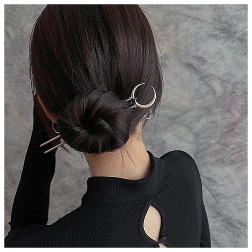 Ximdble Vintage Crescent Moon Hair Slide long Hair Stick Slide Pin Barrette Crescent Moon Hair Barrette Silver Metal Moon Clip Barrette Hair Accessories for Women
