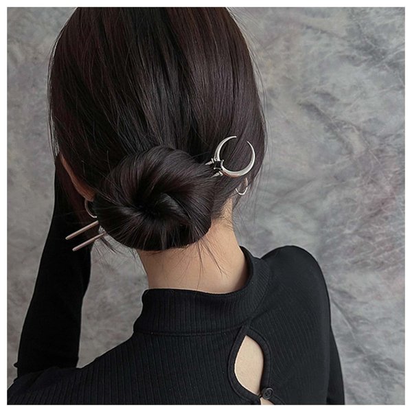 Ximdble Vintage Crescent Moon Hair Slide long Hair Stick Slide Pin Barrette Crescent Moon Hair Barrette Silver Metal Moon Clip Barrette Hair Accessories for Women