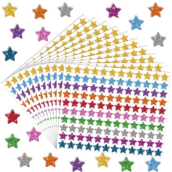 Lincia 1200 Pcs Star Glitter Stickers Sparkly Small Stickers for Kids Toddlers Teacher Reward Sheet Incentive Charts Classroom School Home Art Craft Party Favor Supplies