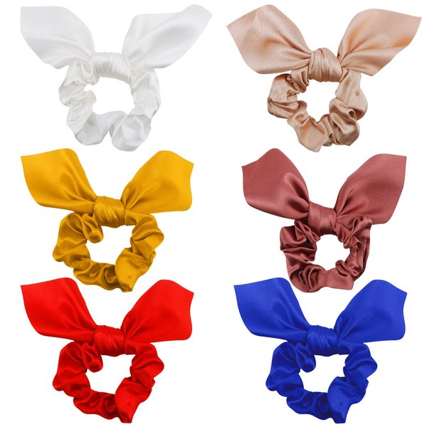 Hair Scrunchies Silk Bow Scrunchies Bunny Ear Hair Ties Cute Satin Scrunchies with Bow for Girls Hair Ribbons for Women Jaciya Hair Accessories Elastic Ropes Ponytail Holder Scrunchy Bobbles
