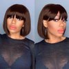 NICMISS Chocolate Brown Human Hair Wigs with Bangs Short Bob Wig Human Hair 10 Inch Straight Bob Wigs for Black Women Human Hair Glueless None Lace Front Brazilian Hair Dark Brown