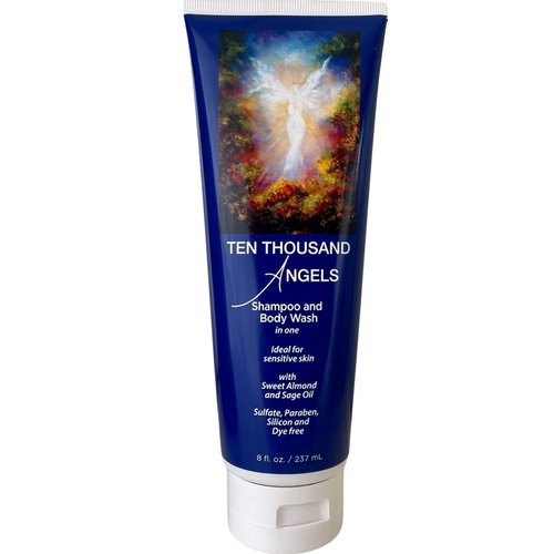 Ten Thousand Angels Shampoo Body wash in one, sulfate, paraben and silicone free. For all types of hair. Wonderful on sensitive skin Two in one product. Safe for color treated hair.
