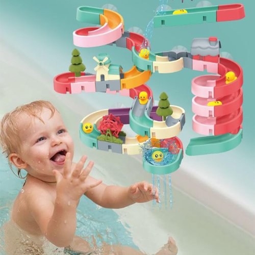 Toddler Bath Toys,62 PCS DIY Duck Slippery Slide Track Baby Bath Tub Toys with Suction Cups,Birthday Party Gift for Baby Infant Boys Girls Bath Time Ages 1 2 3 4 5 Years Old ,12-18 Month