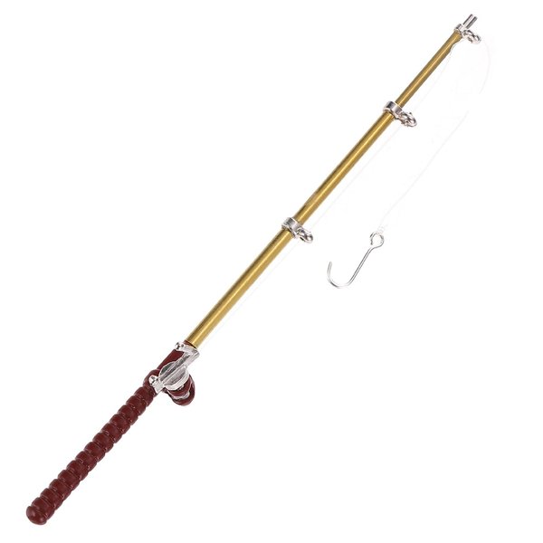 Gold 1/12 Miniature Fishing Pole Dollhouse Decoration Accessories，Miniature Fishing Pole，Dollhouse Accessories，Dollhouse Decor