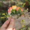 Fangsen Wedding Orange Ivory Rose Flower Hair Comb Boho Wedding Bridal Hair Accessory for Women and Girls Silver