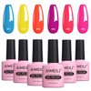 AIMEILI Hot Pink Neon Gel Nail Polish Soak Off Summer Yellow Gel Nail Lacquer, Neon Pink Neon Orange Blue Purple Nail Polish Color Gel Set Of 6pcs X 10ml - Kit Set 11