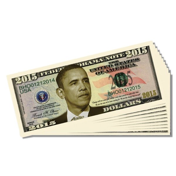 Barack Obama 2015 Novelty Million Dollar Bill - 10 Count with Bonus Clear Protector & Christopher Columbus Bill