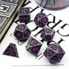 Haxtec Metal DND Dice Set Black Purple Dragon Pattern D&D Dice Set with Leather Dice Bag Metal Polyhedral Dice for Dungeons and Dragons TTRPG Gifts