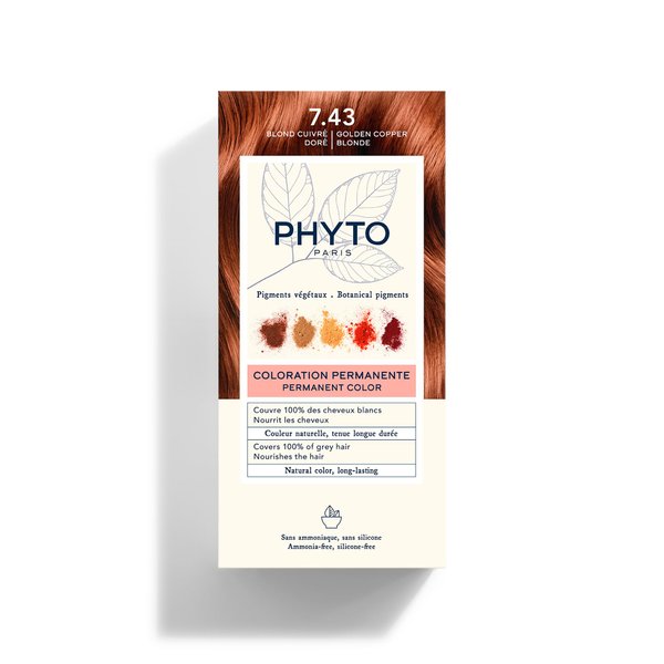 Phytocolor Permanent Hair Color, 7.43 Copper Golden Blonde, with Botanical Pigments, 100% Grey Hair Coverage, Ammonia-free, PPD-free, Resorcin-free