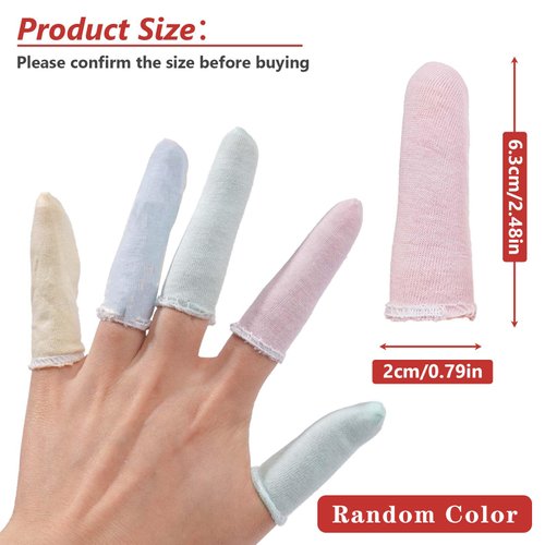 100 Pcs Finger Cots Cotton Material with Elasticity Finger Guards Hand Toe Thumb Fingertips Sleeves Protector by EORTA, Comfortable, Breathable, Absorb Sweat, Reusable, Random Color