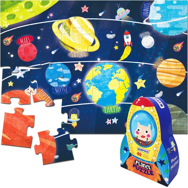 Paper Master Puzzles for Kids Ages 4-8, 24 Piece Solar System Puzzles for Girls and Boys, Planet Learning Space Puzzles for Kids Ages 3-5, Fancy Toddler Puzzles with Rocket Storage Box