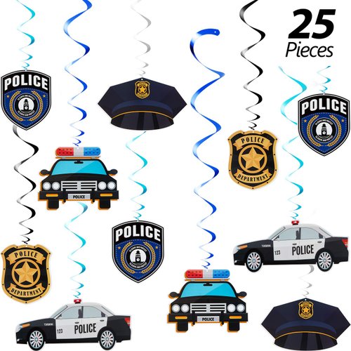 Sumind 25 Pieces Police Party Hanging Swirls Police Party Decorations Police Birthday Party Supplies Hanging Decor Spirals and Swirls for Party