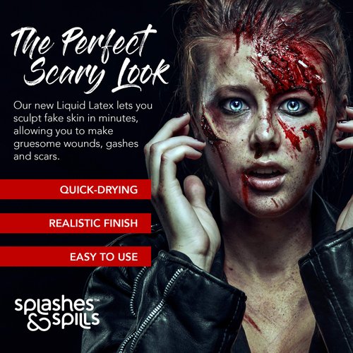 Liquid Latex Face and Body Paint - Special Effects, Costume and Halloween Makeup - Safe for all Skin Types - Easy On and Off - 30ml - by Splashes & Spills