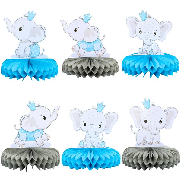 Gyufise 6Pcs It's a Boy Baby Shower Table Toppers Centerpieces Elephant Honeycomb Table Centerpiece for Elephant Theme Gender Reveal Baby Shower Birthday Party Table Decorations Supplies Blue