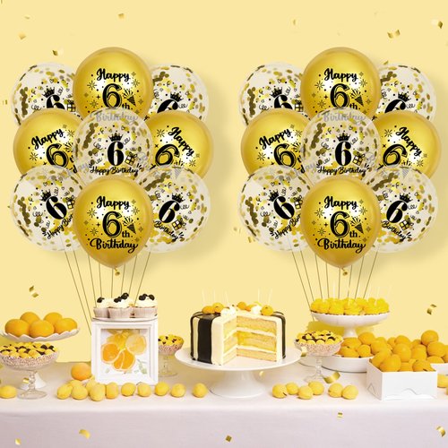 18Pcs Gold 6th Birthday Decorations Happy 6th Birthday Balloons 6th Birthday Latex Balloons Confetti Balloons for Boys Girls 6 Years Old Birthday Anniversary Party Decor Supplies 12 inch