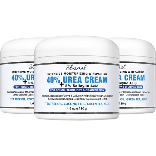Ebanel Urea Cream 40% plus Salicylic Acid 2%, Foot Cream for Dry Cracked Heels Feet Knees Elbows Hands, Foot Dead Skin Cuticle Callus Remover Toenail Softener, Skin Barrier Repair Cream, 3-Pack